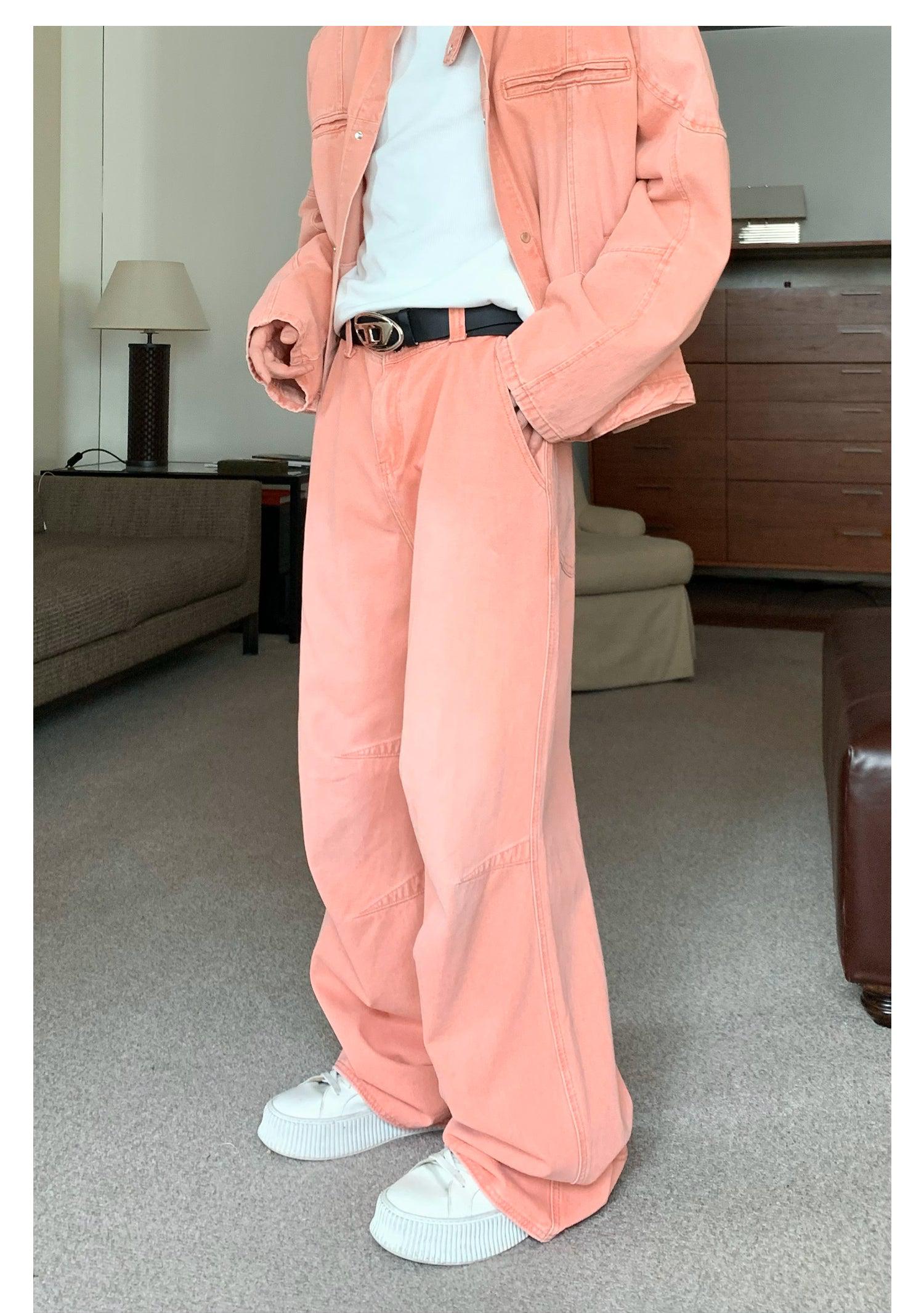 Washed Retro Wide-leg Straight Jeans