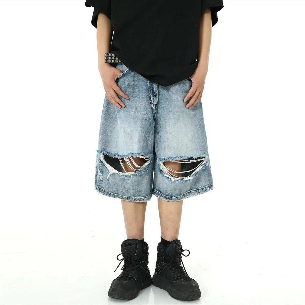 Washed Ripped Denim Shorts