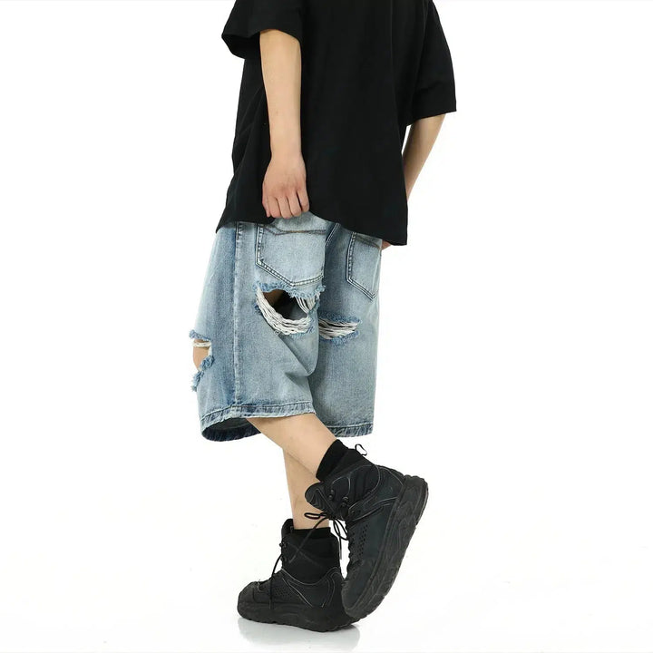 Washed Ripped Denim Shorts