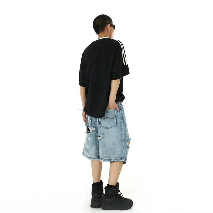 Washed Ripped Denim Shorts