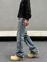 Washed Ripped Straight-Leg Denim Pants