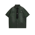 Washed Short-sleeved Shirt with Tie