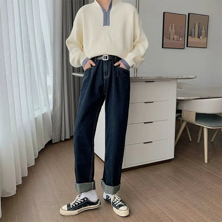 Washed Slim Fit Straight Leg Jeans