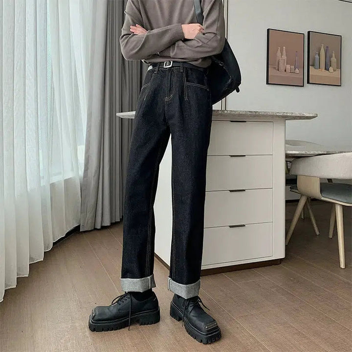 Washed Slim Fit Straight Leg Jeans