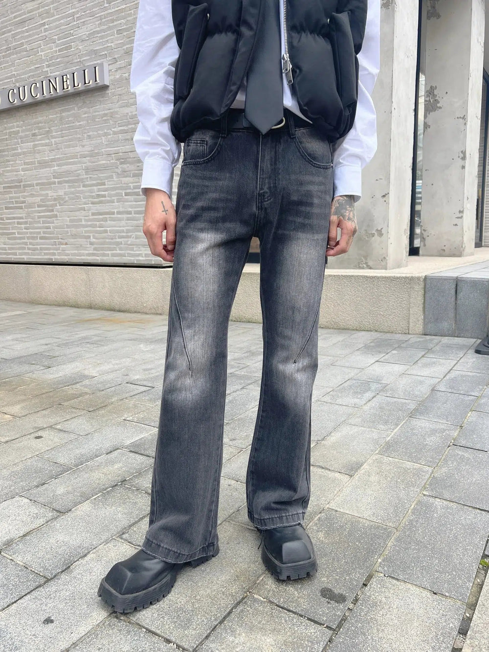 Washed Slim-fit High-waisted Flared Jeans