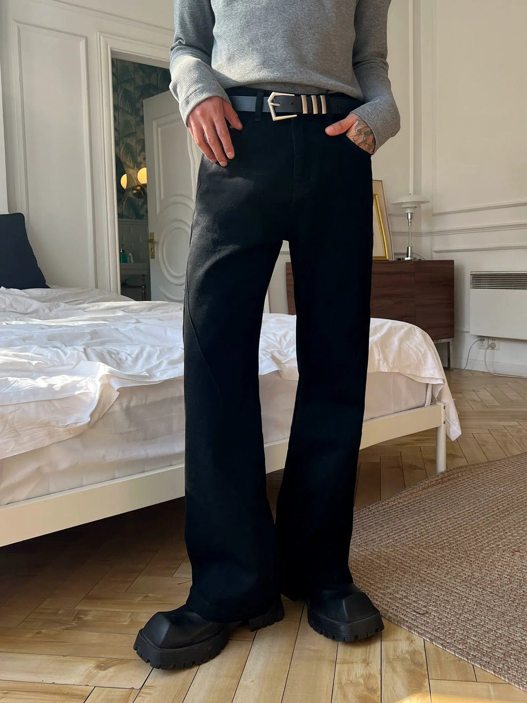 Washed Slim-fit High-waisted Flared Jeans