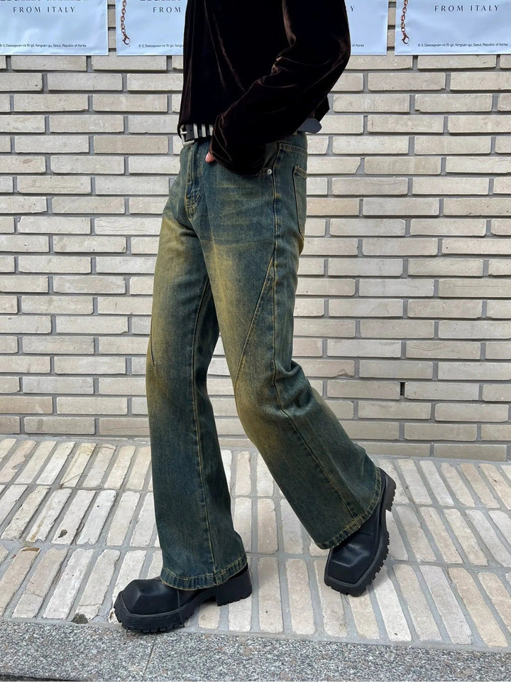 Washed Slim-fit High-waisted Flared Jeans