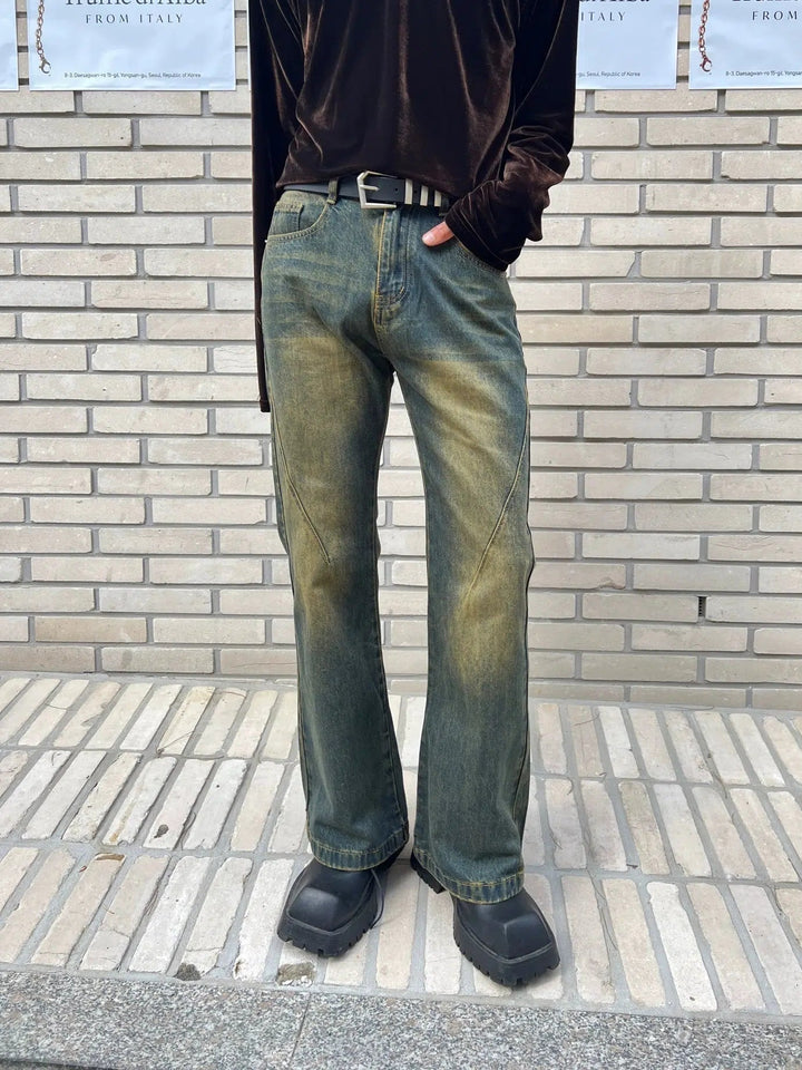 Washed Slim-fit High-waisted Flared Jeans