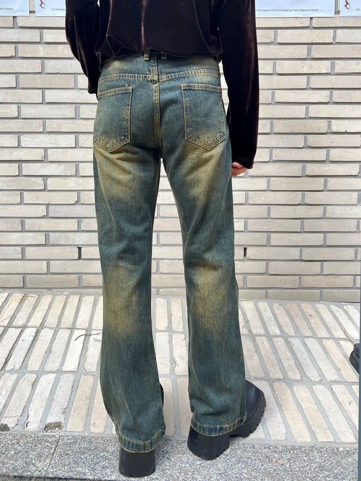 Washed Slim-fit High-waisted Flared Jeans