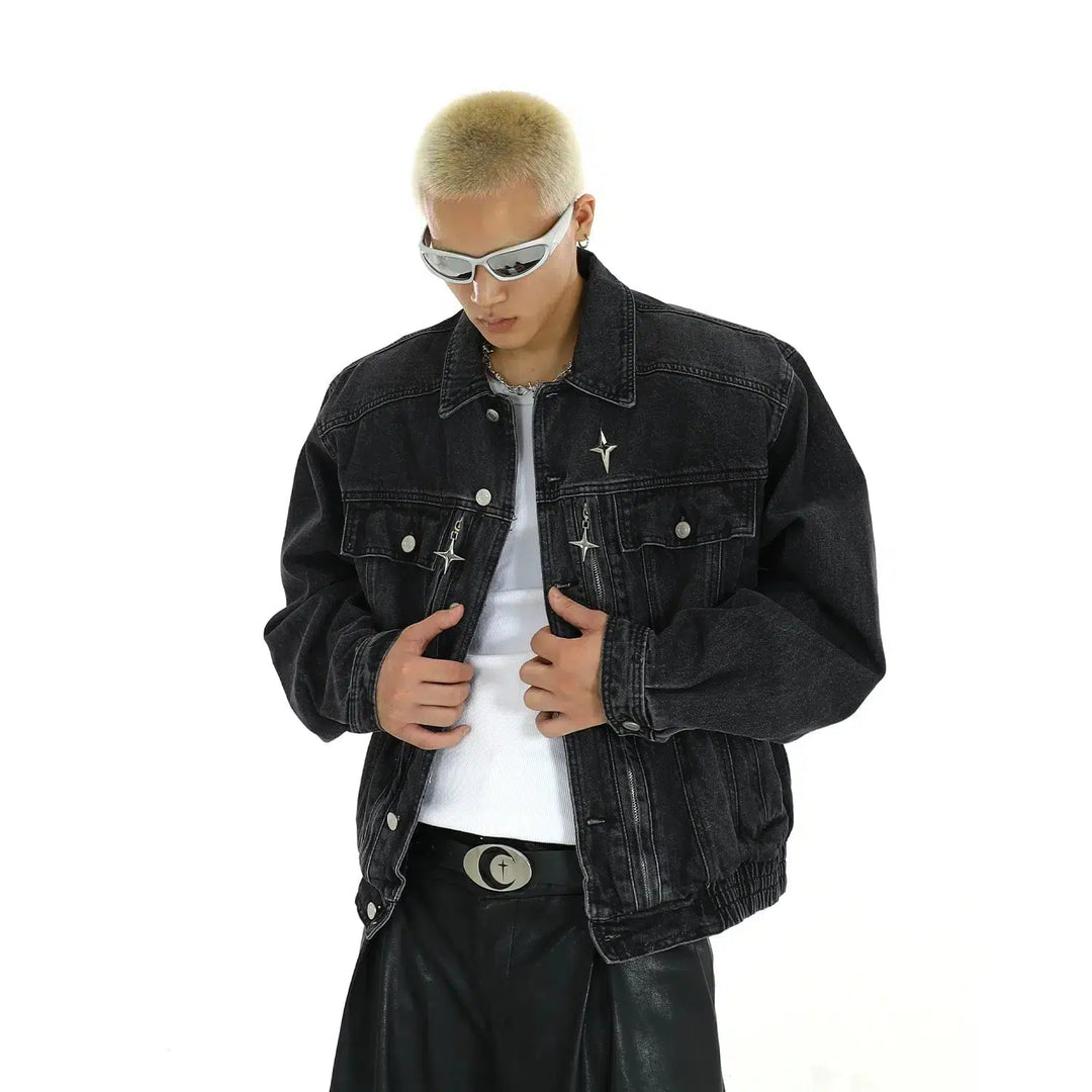 Washed Star Embroidery Denim Jacket