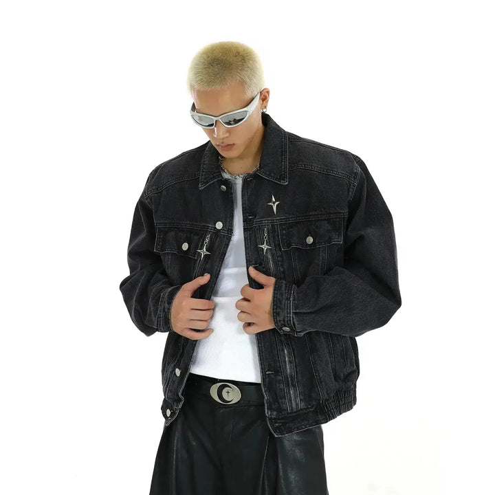 Washed Star Embroidery Denim Jacket