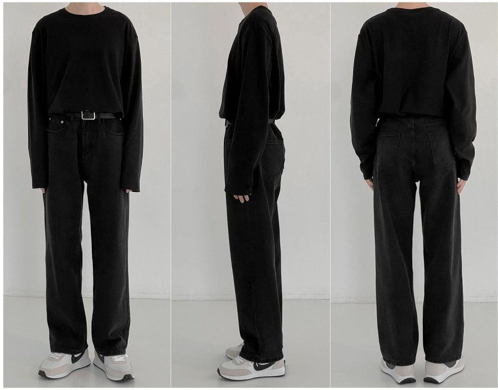 Washed Straight Black Jeans
