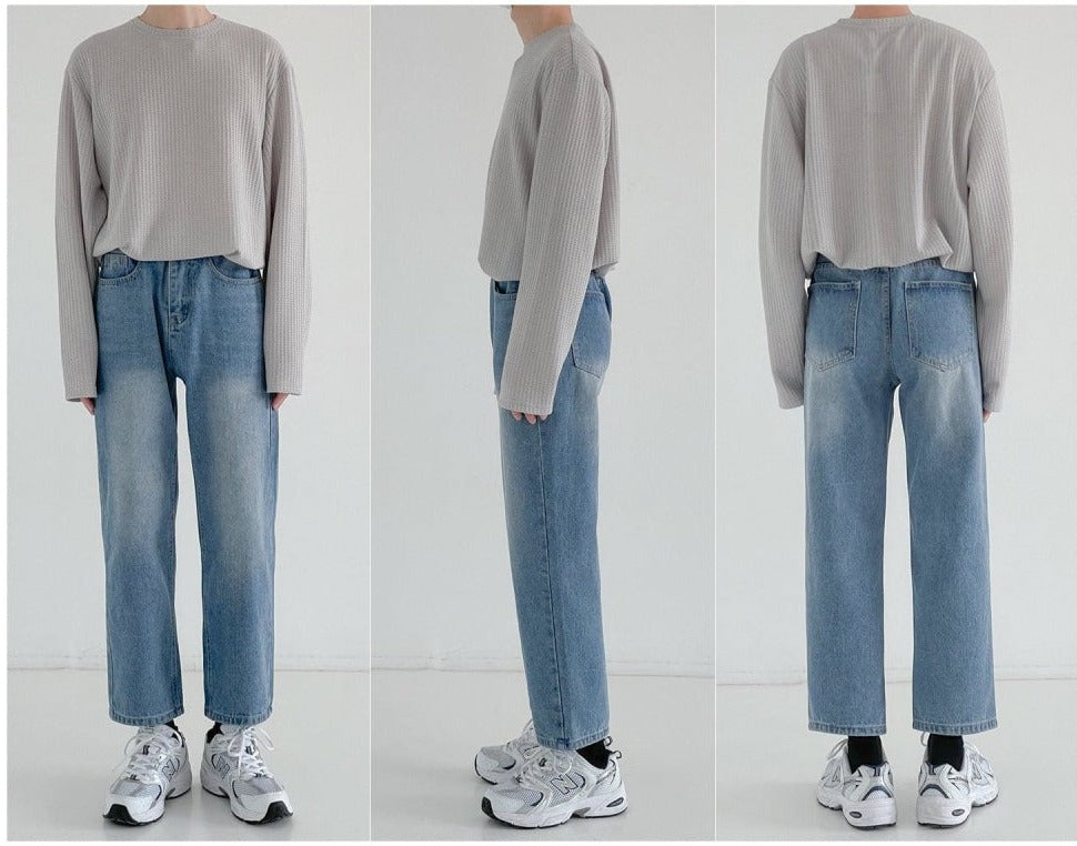 Washed Straight Leg Basic Jeans