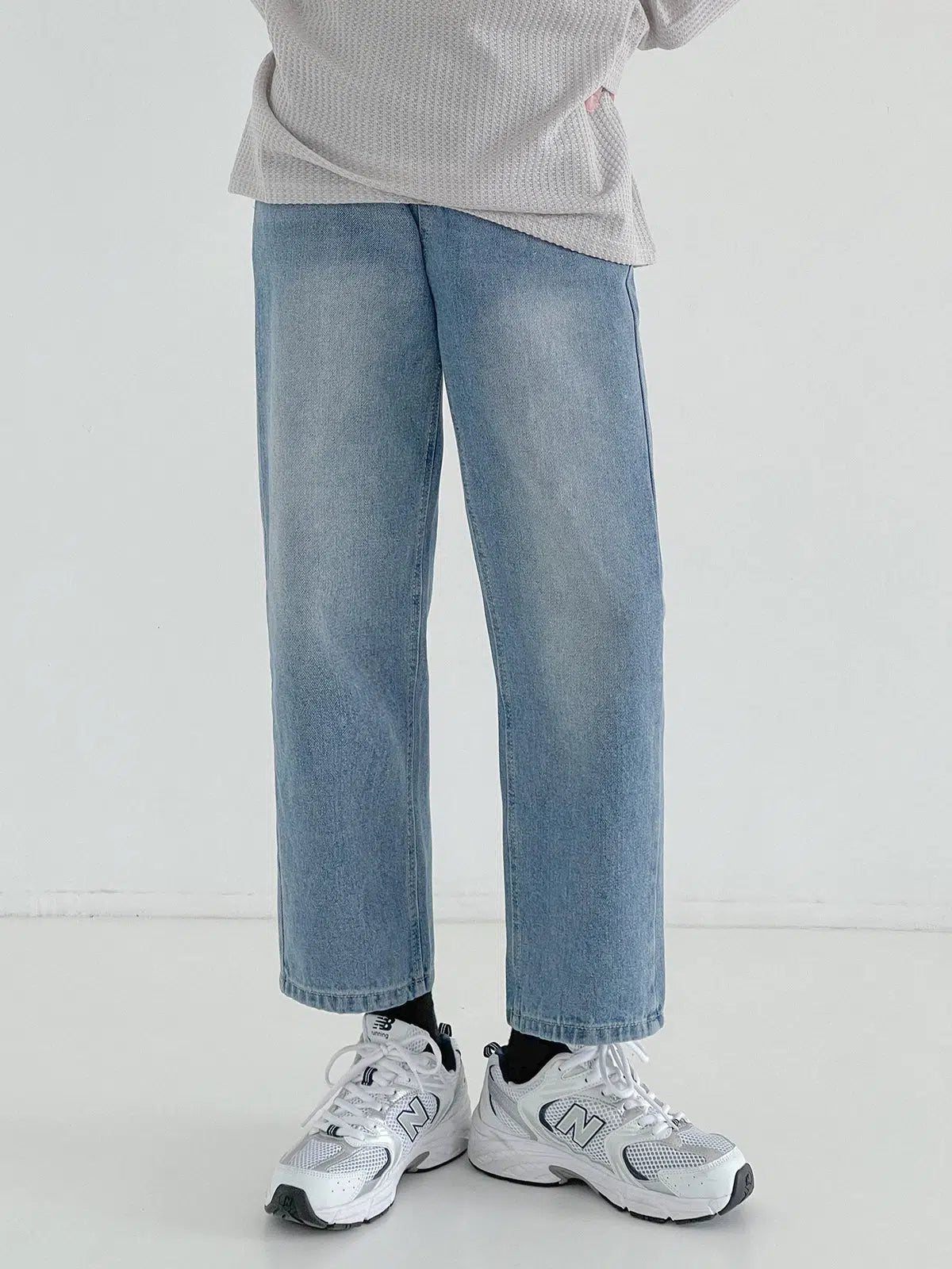 Washed Straight Leg Basic Jeans