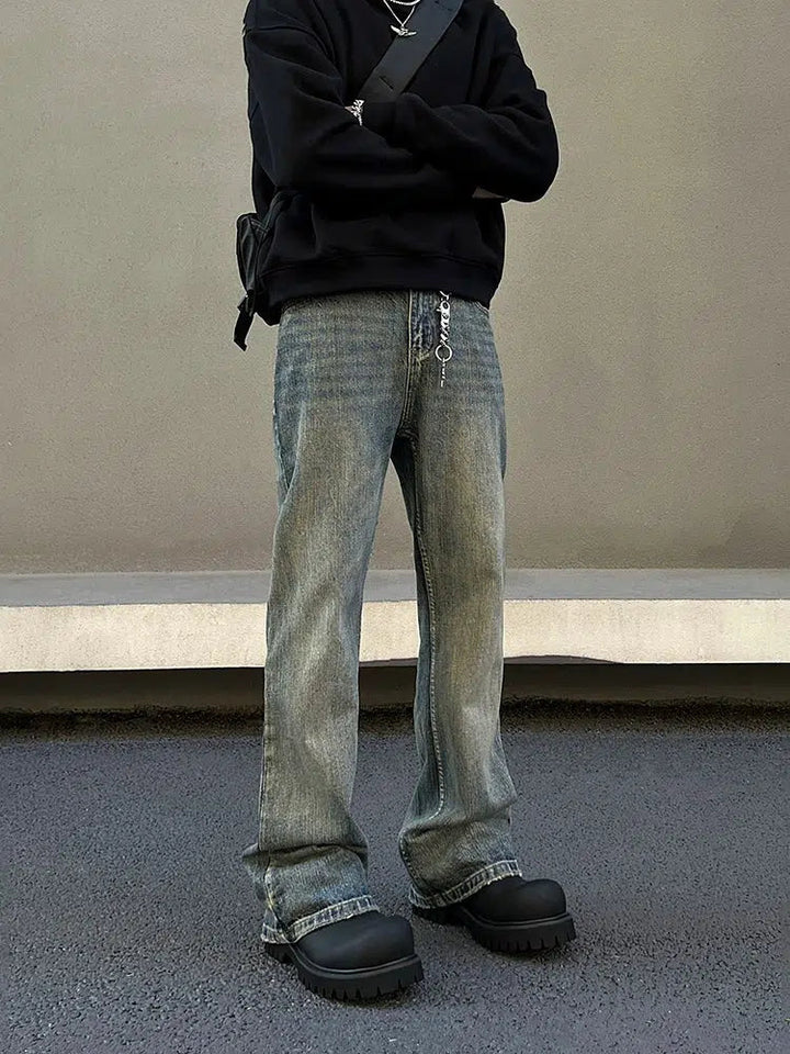 Washed Straight-leg High-waist Jeans