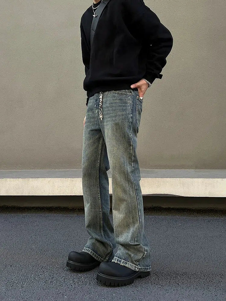 Washed Straight-leg High-waist Jeans