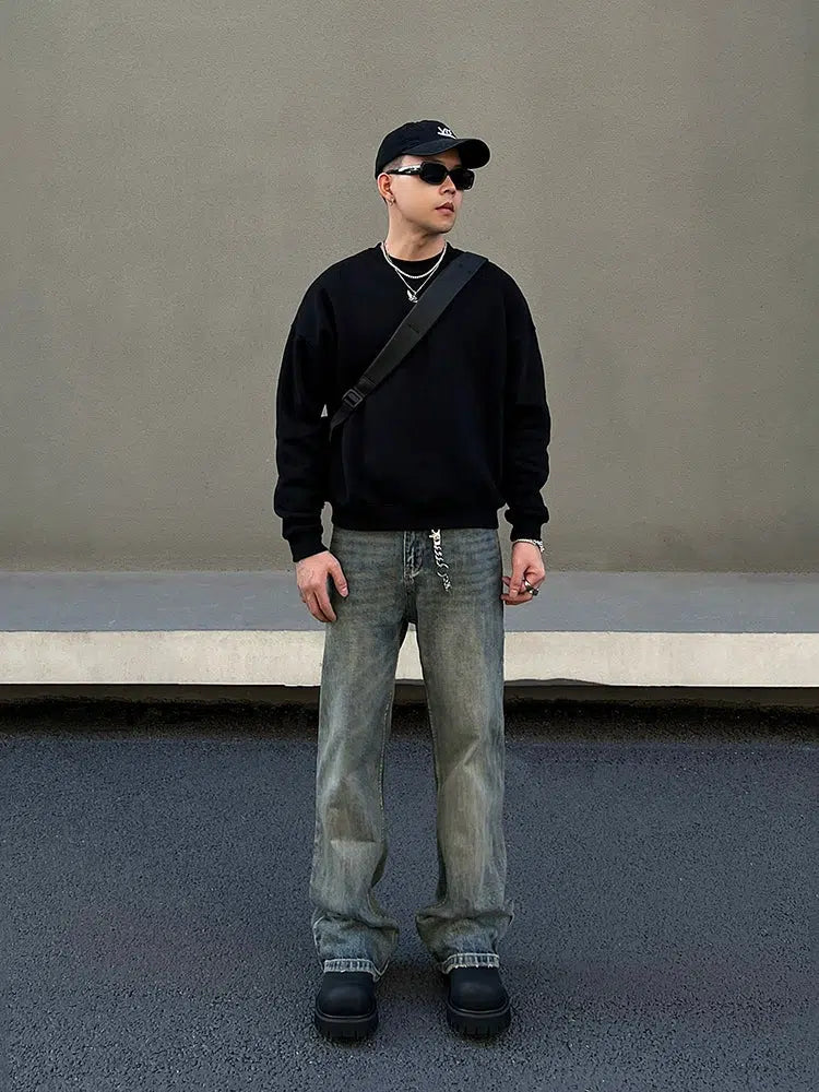 Washed Straight-leg High-waist Jeans