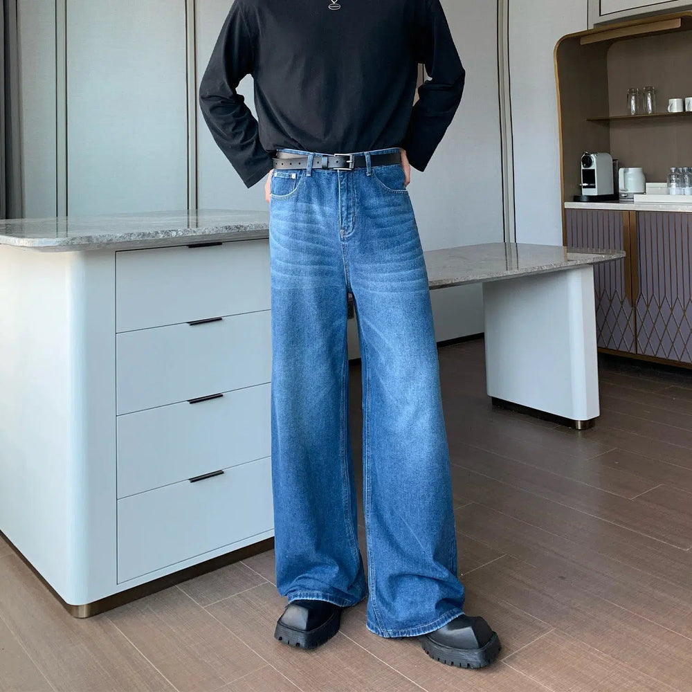 Washed Straight-leg Wide Leg Pants