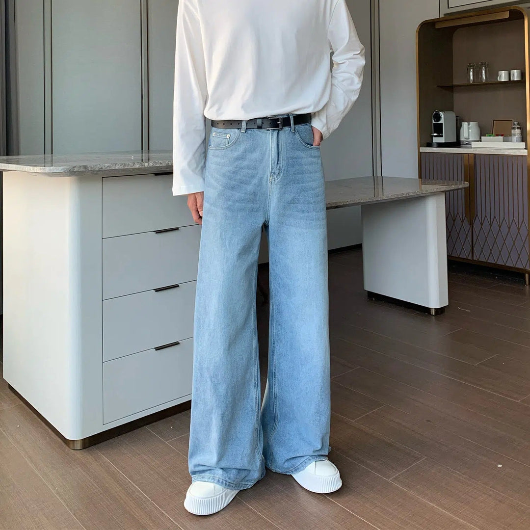 Washed Straight-leg Wide Leg Pants