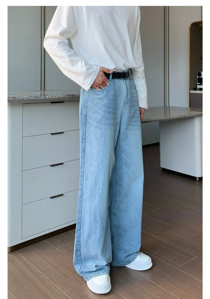 Washed Straight-leg Wide Leg Pants