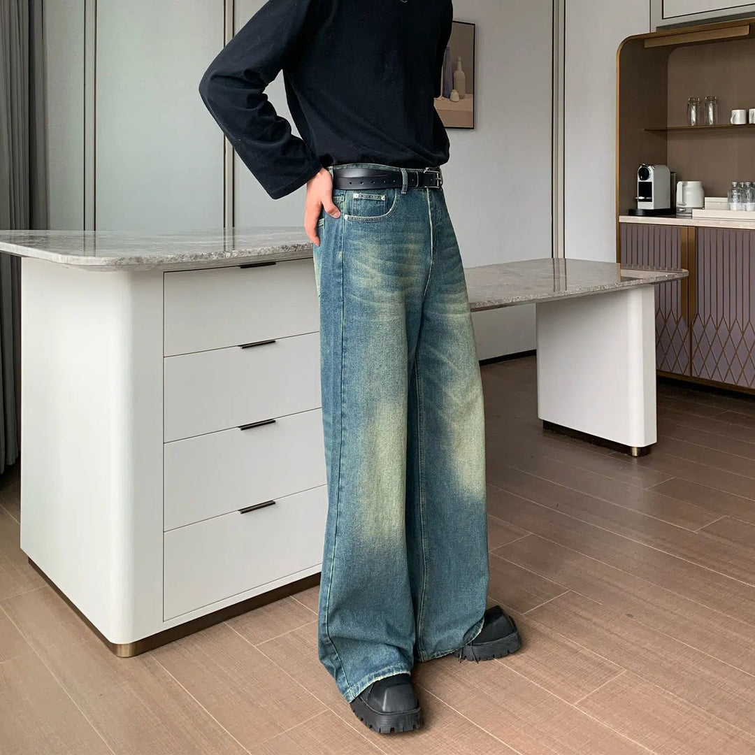 Washed Straight-leg Wide Leg Pants