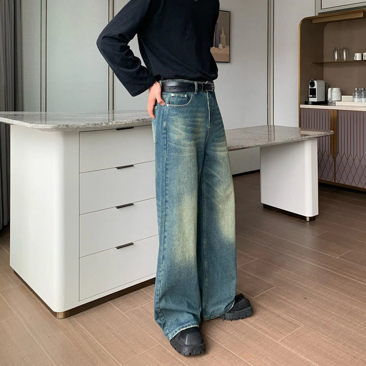 Washed Straight-leg Wide Leg Pants