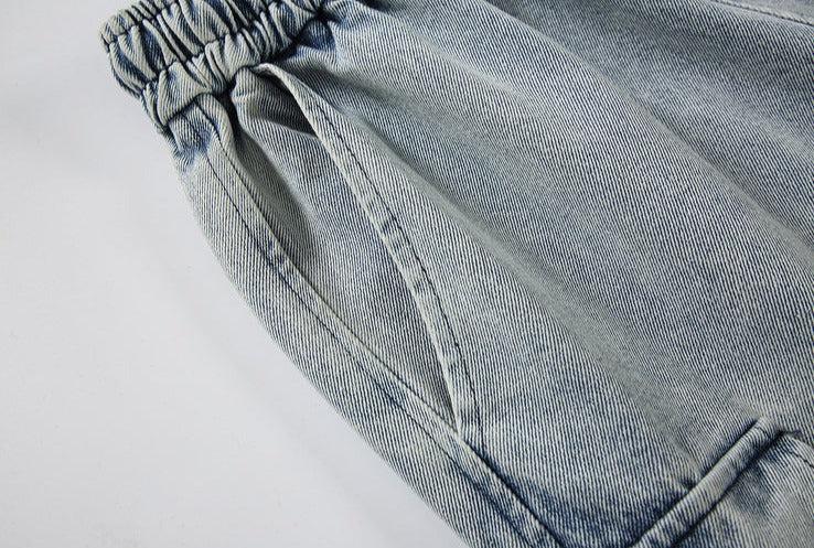 Washed Wide Leg Denim Shorts