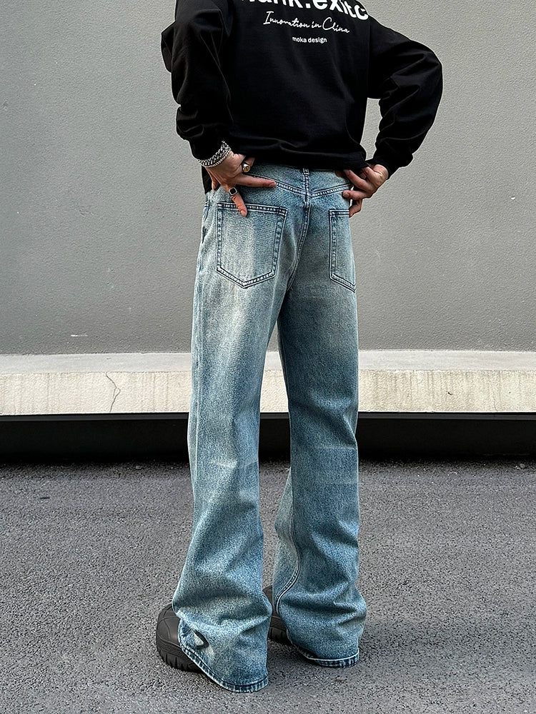 Washed Wide-Leg Distressed Jeans