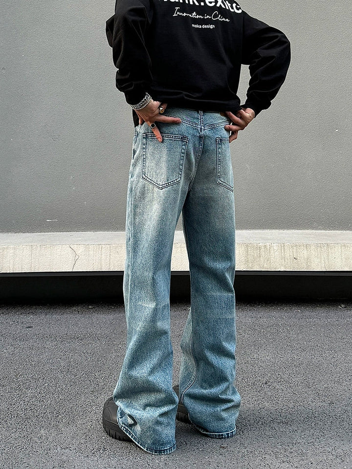 Washed Wide-Leg Distressed Jeans