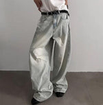 Washed Wide-Leg Metal Button Jeans