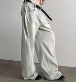 Washed Wide-Leg Metal Button Jeans