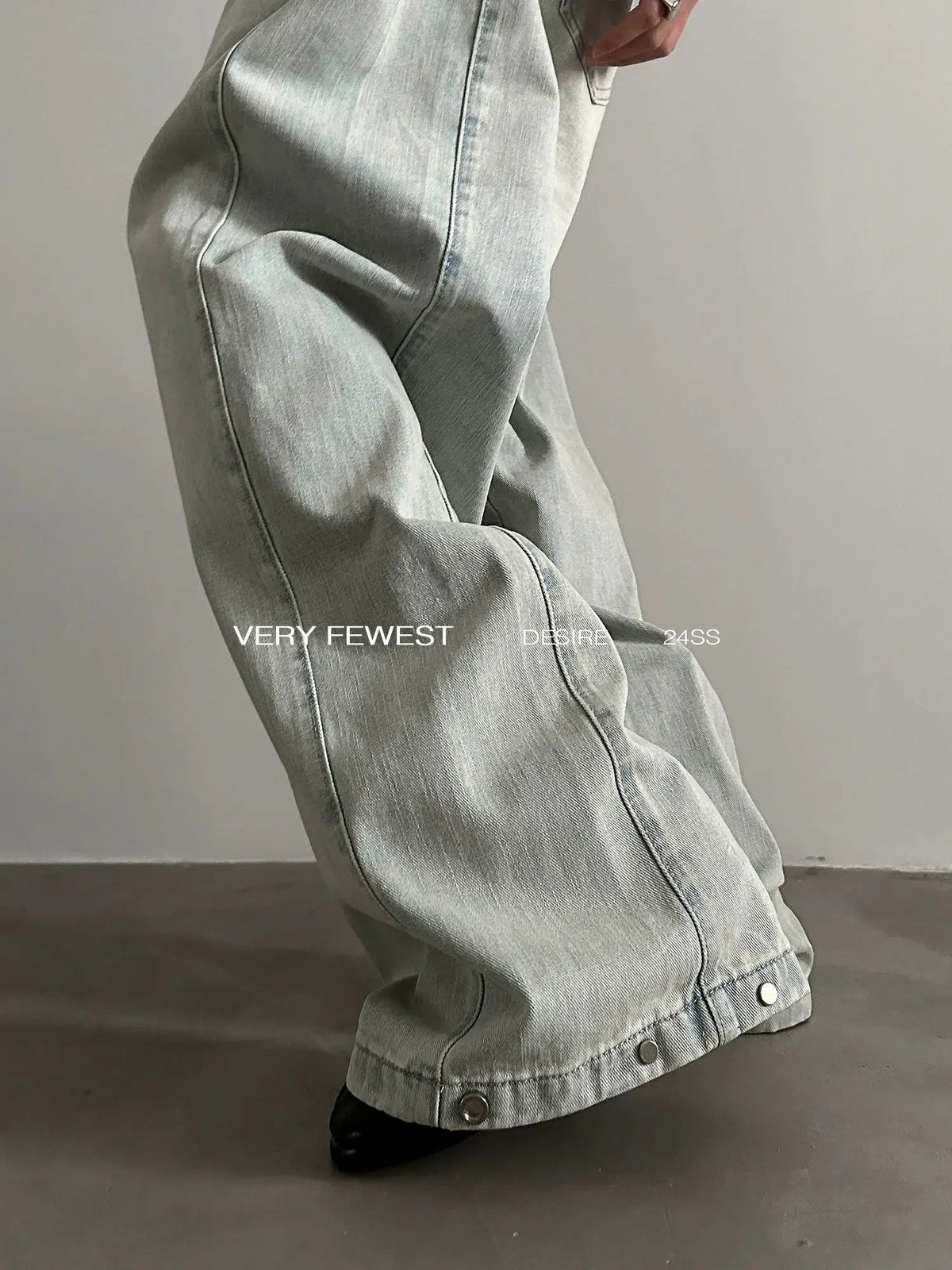 Washed Wide-Leg Metal Button Jeans