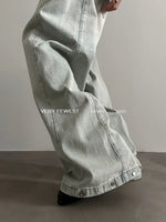 Washed Wide-Leg Metal Button Jeans