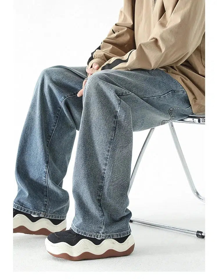 Washed Wide-leg Blue Straight Jeans