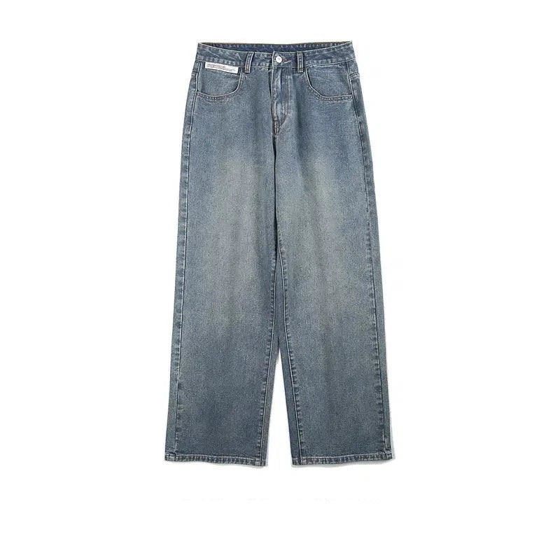 Washed Wide-leg Blue Straight Jeans