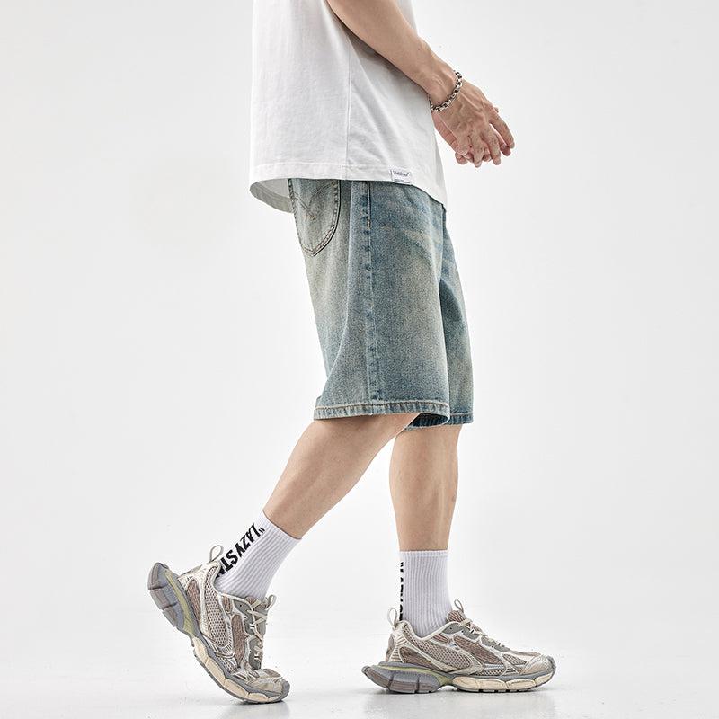 Washed Wide-leg Denim Shorts