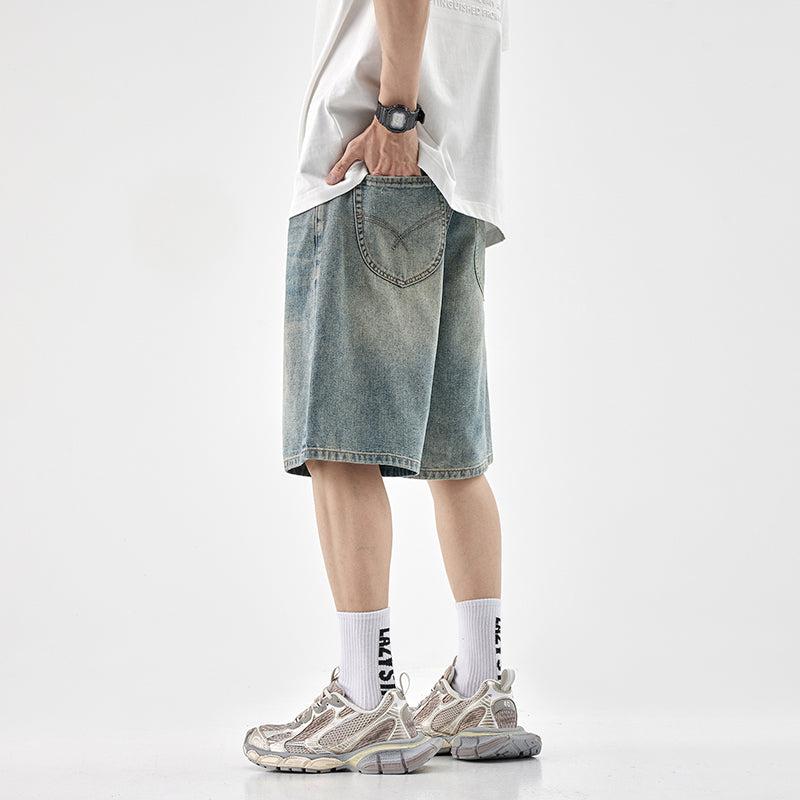 Washed Wide-leg Denim Shorts