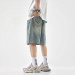 Washed Wide-leg Denim Shorts