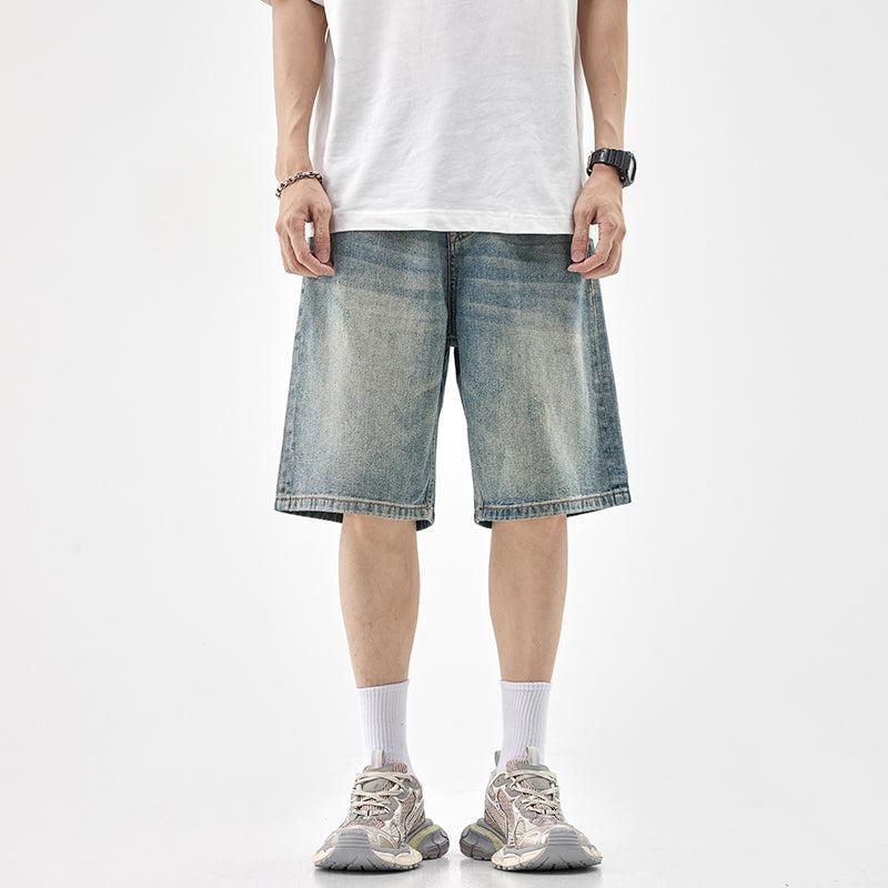 Washed Wide-leg Denim Shorts