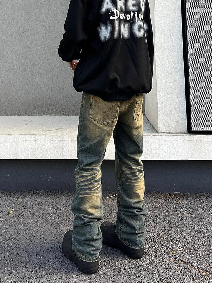 Washed Yellow Mud Straight-leg Jeans