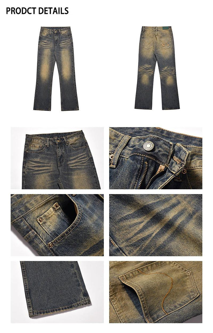 Washed Yellow Mud Straight-leg Jeans