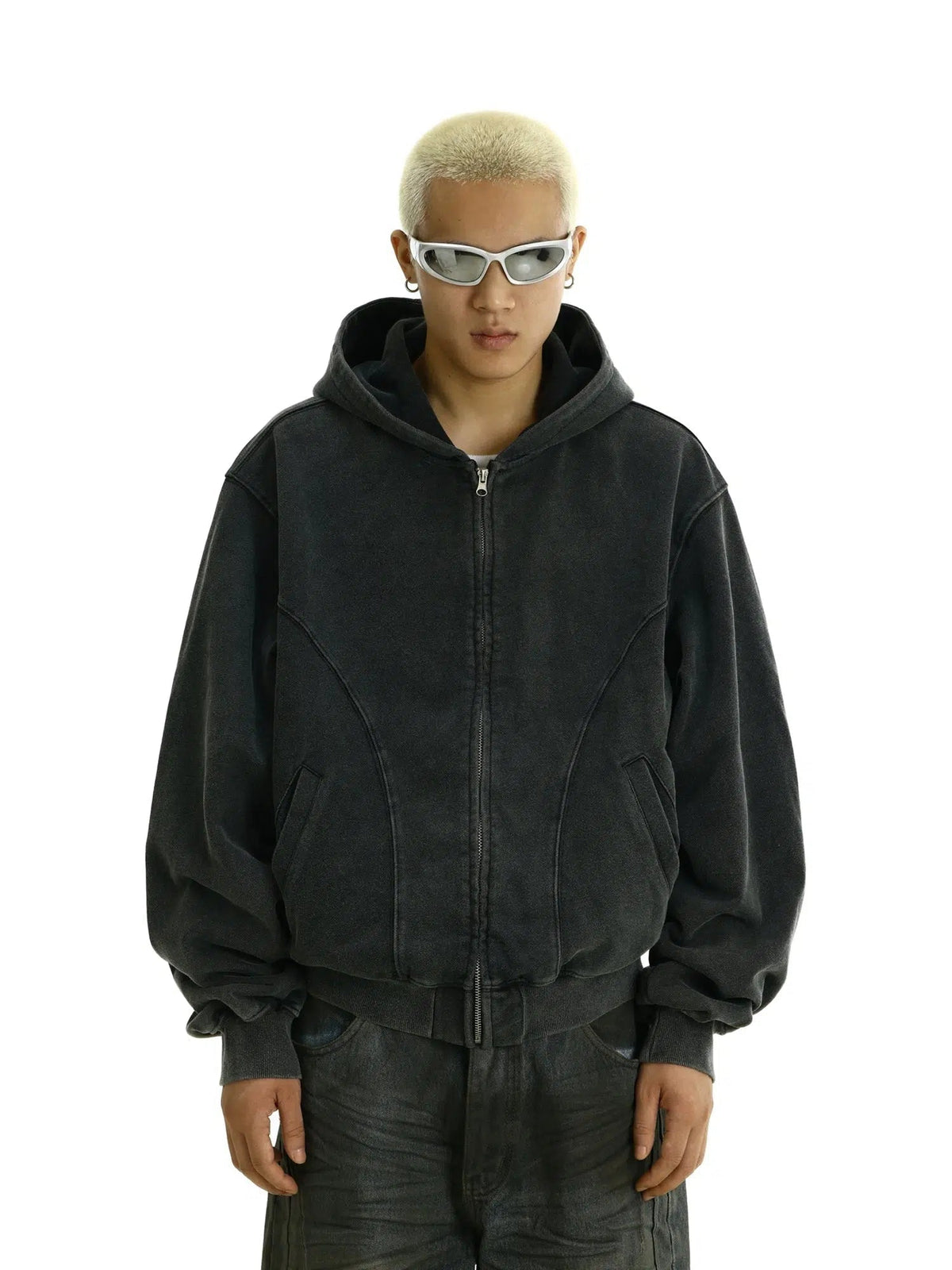 Washed Zipper Cardigan Hooded Sweatshirt