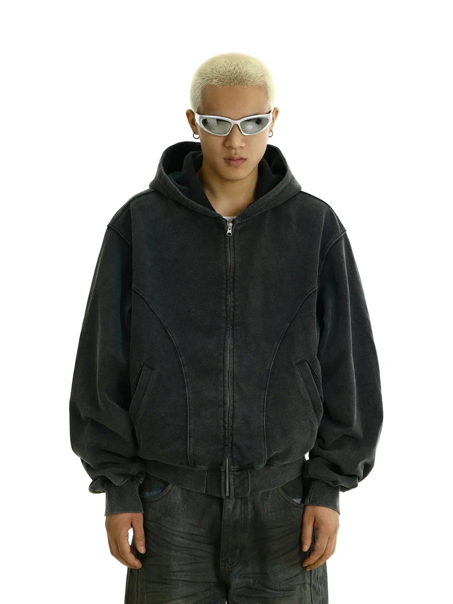 Washed Zipper Cardigan Hooded Sweatshirt