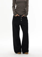 Button Front Straight Leg Jeans Pants 2