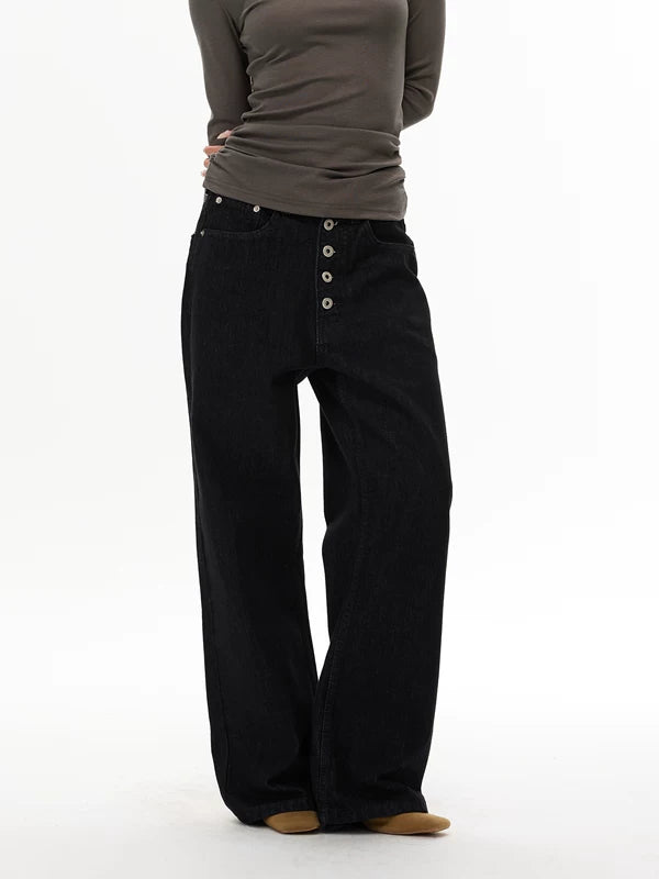 Button Front Straight Leg Jeans Pants 4