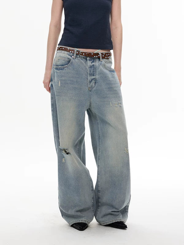 Retro Ripped Loose Straight-Leg Jeans Pants 4