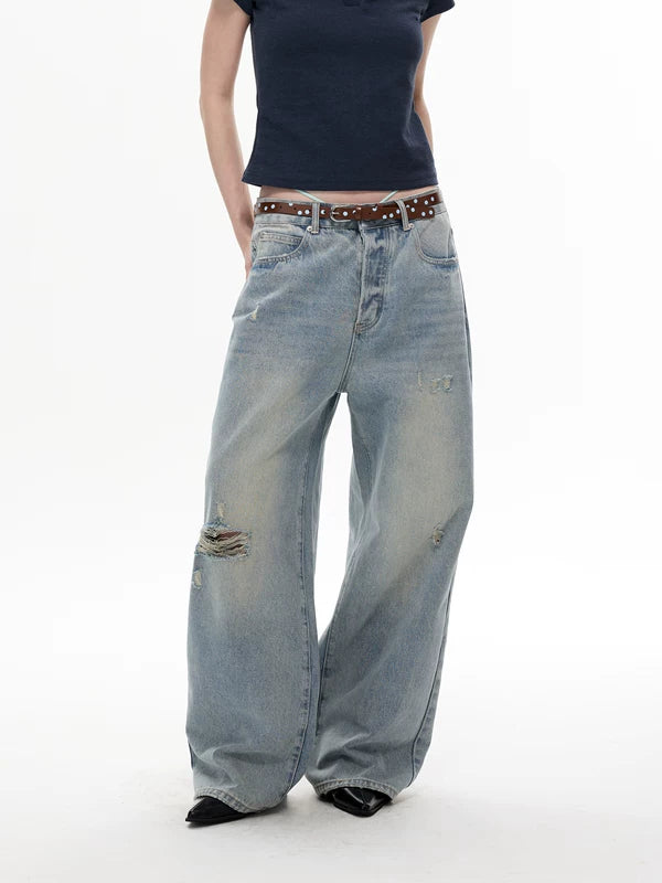 Retro Ripped Loose Straight-Leg Jeans Pants 5