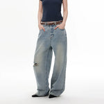 6196773587703,6196773587704,6196773587705,6196773587706,6196773587707, Retro Ripped Loose Straight-Leg Jeans Pants