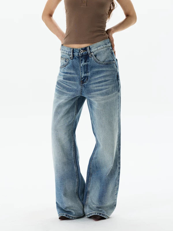 Retro Distressed Wide Leg Jeans Pants 2