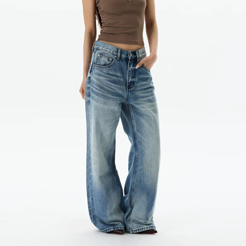 6018559429171,6018559429172,6018559429173,6018559429174,6018559429175, Retro Distressed Wide Leg Jeans Pants